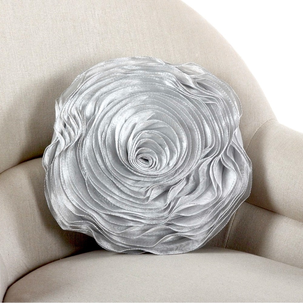 NEW Haley Rose Silver Flower Throw Pillow